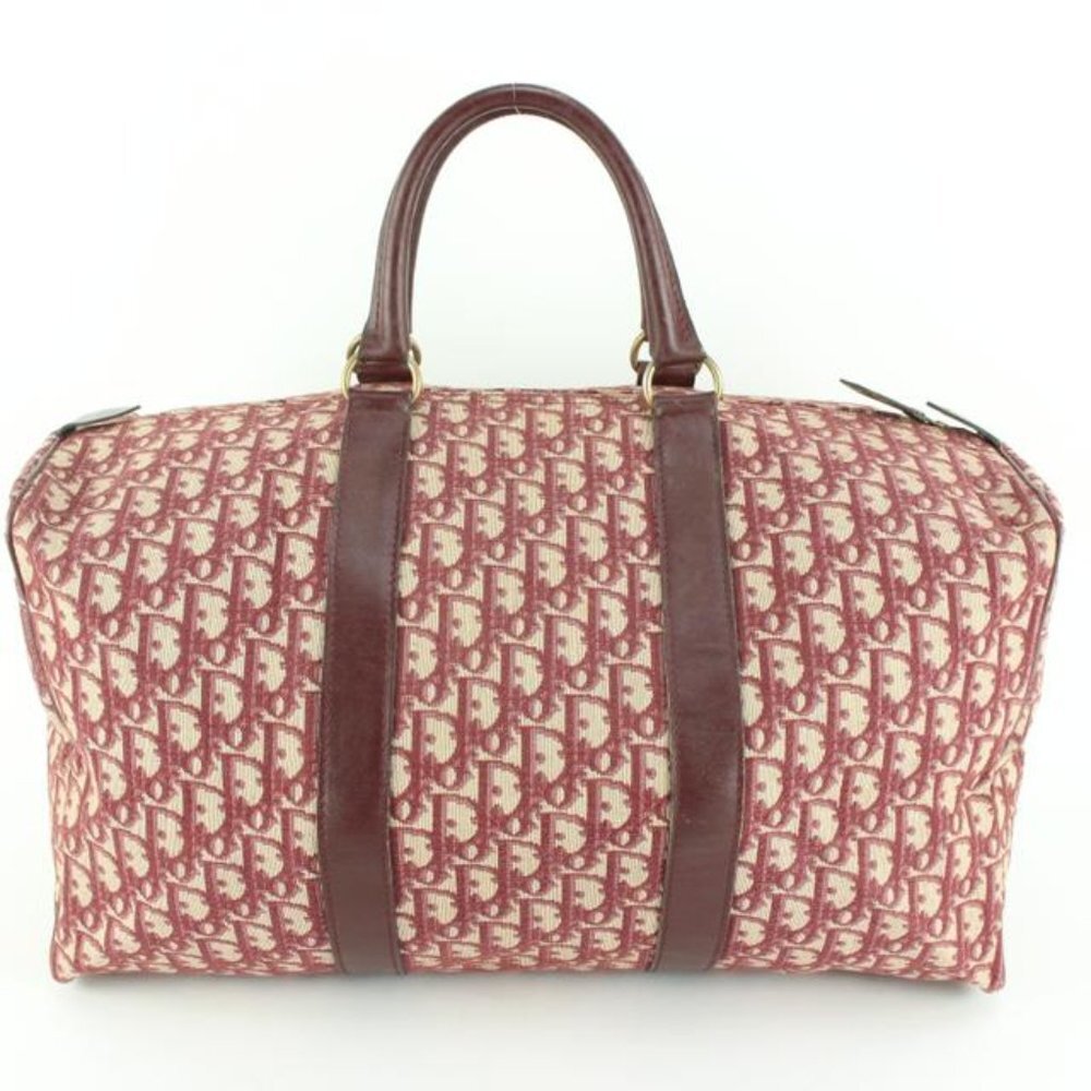 Dior Burgundy Dark Red Monogram Trotter Boston Duffle Bag 64d55s
